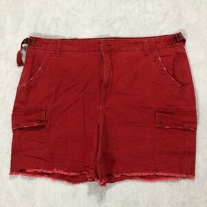 Terra & Sky Red Cargo Shorts Raw Hem Adjustable Waist Plus Size‎ 20W